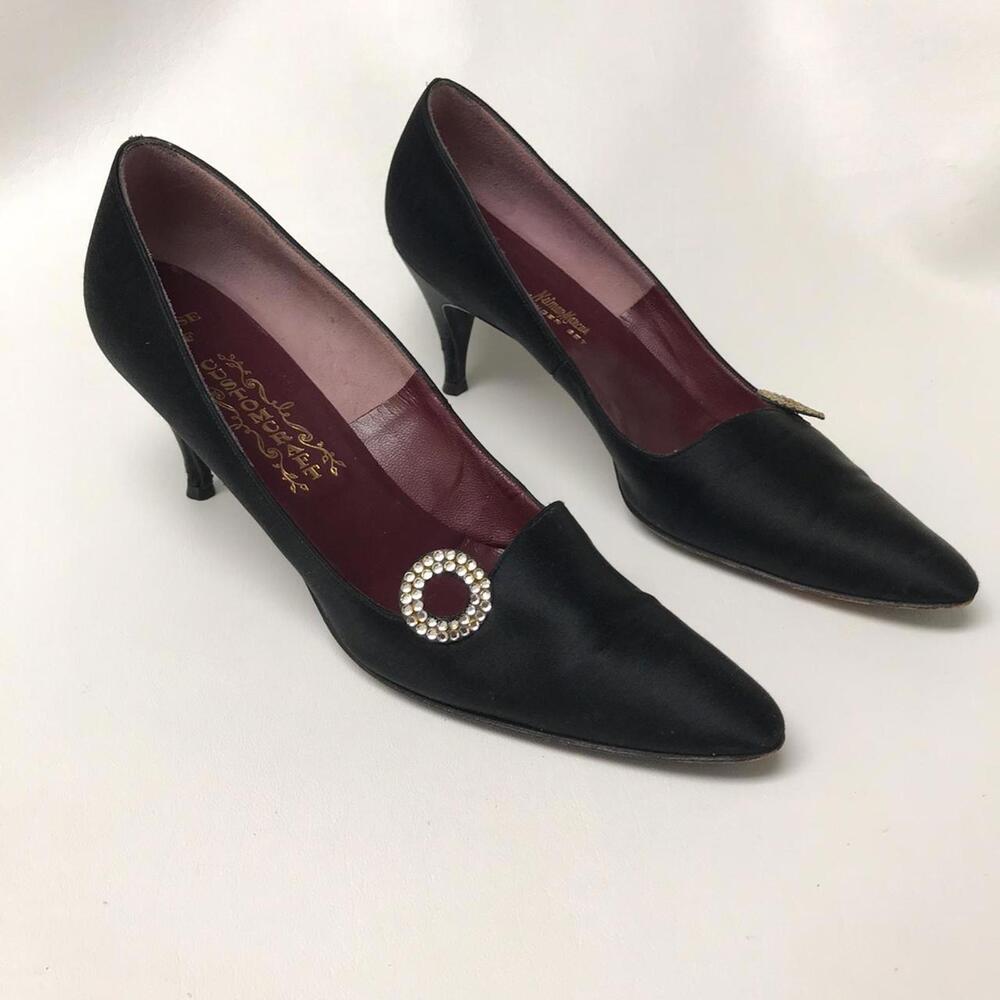 Vintage 1950’s Neiman Marcus House of Custom Craft Black Satin Heals.